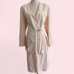 Carlo Colucci Blush Pink Wrap Skirt Suit Set Belted Size 14